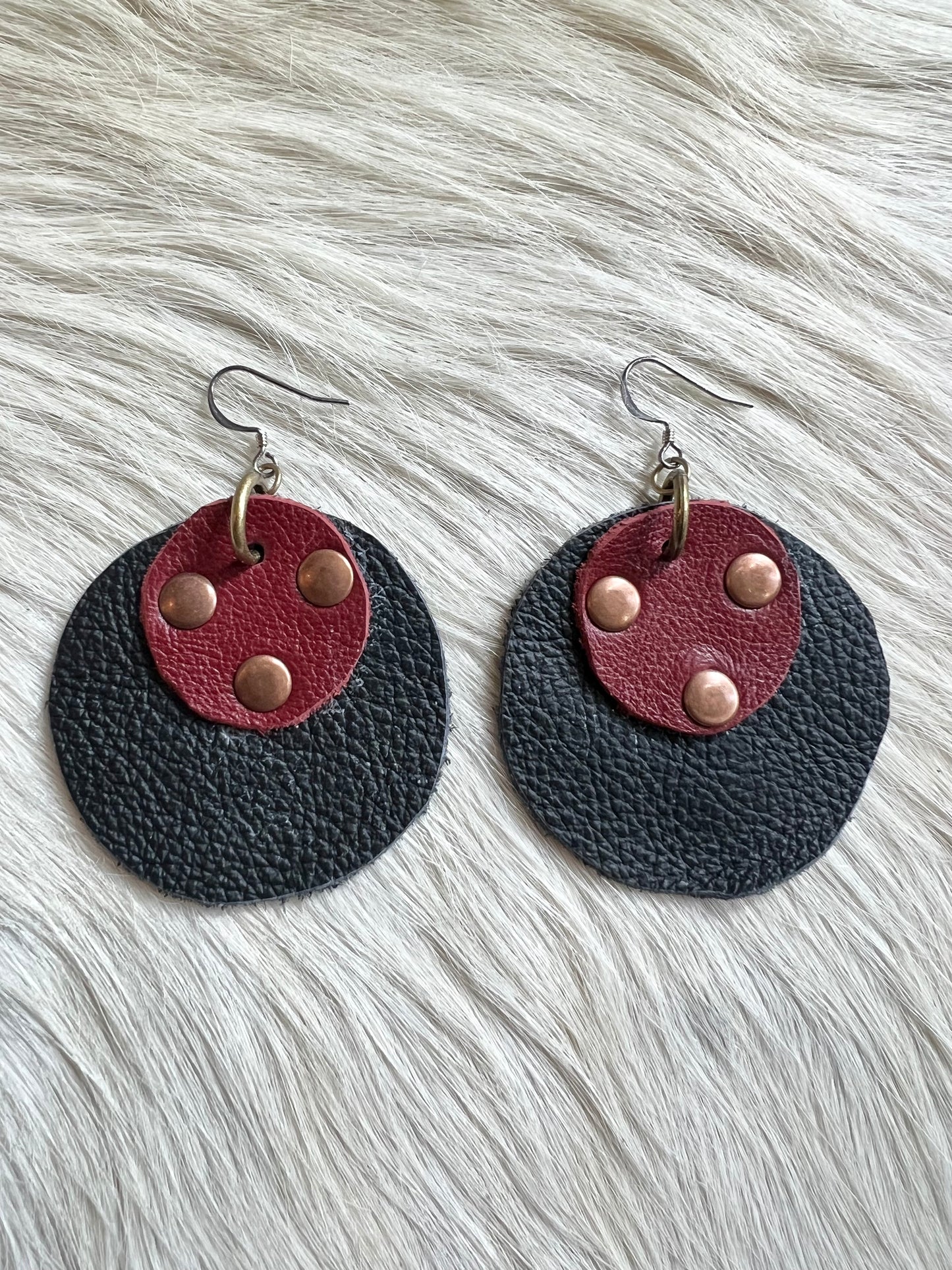 Charcoal and Red Leather Earrings