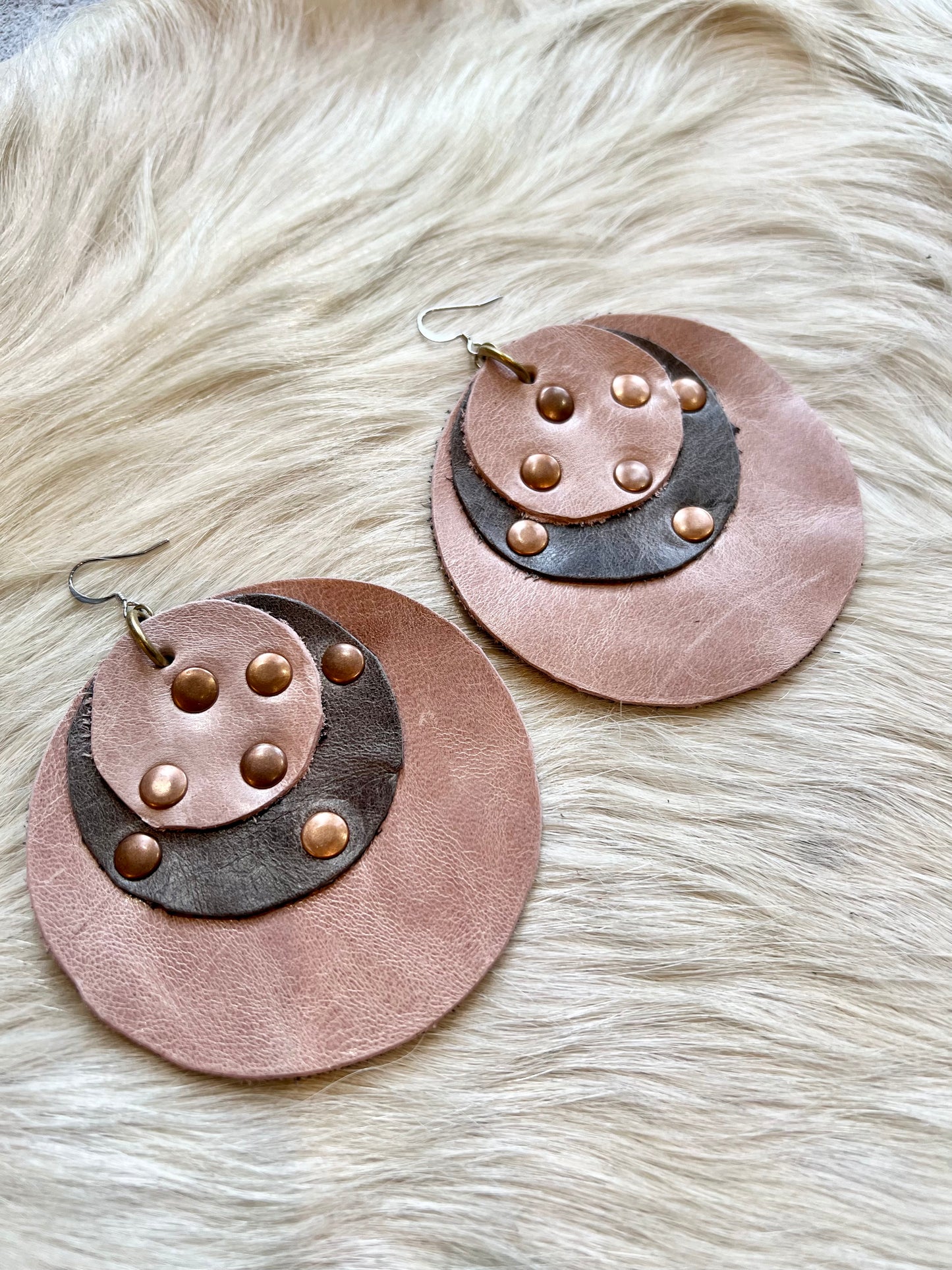 Pink and Grey Leather Earrings