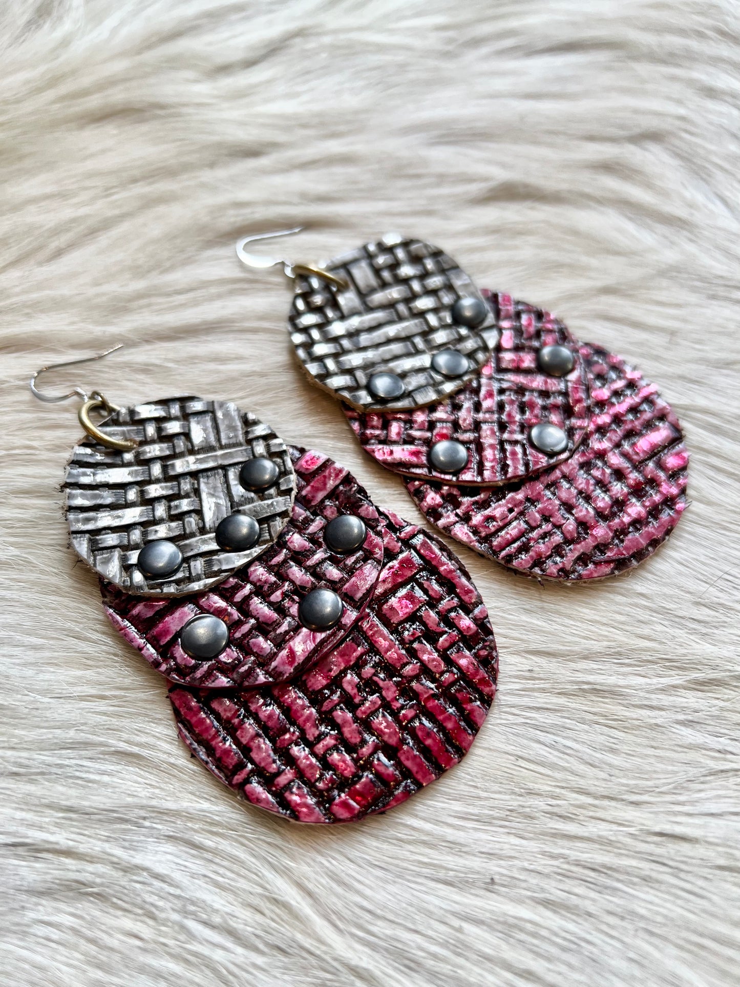 Nickel and Metallic Red Leather Earrings