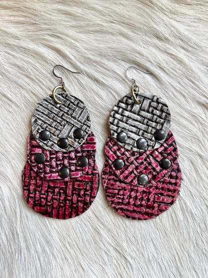 Nickel and Metallic Red Leather Earrings