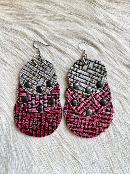 Nickel and Metallic Red Leather Earrings