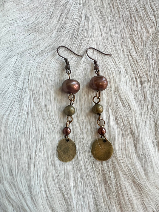 Antique Brass and Bead Dangle Earrings