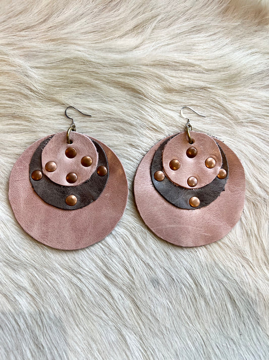 Pink and Grey Leather Earrings