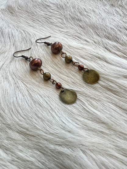 Antique Brass and Bead Dangle Earrings