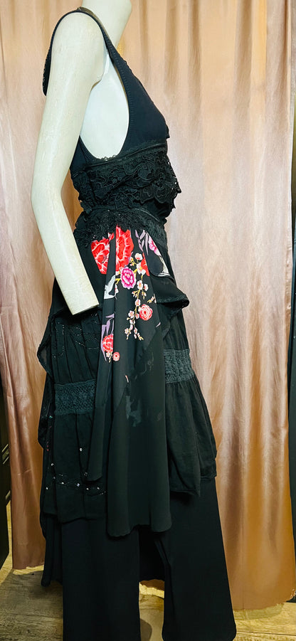 Black and Red Layered Peasant Dress