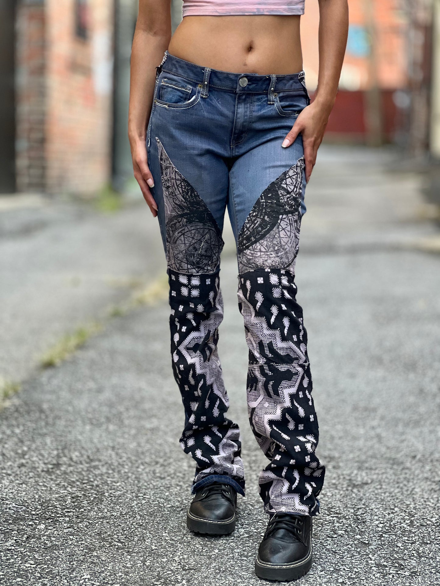 Black and White Patched Jeans