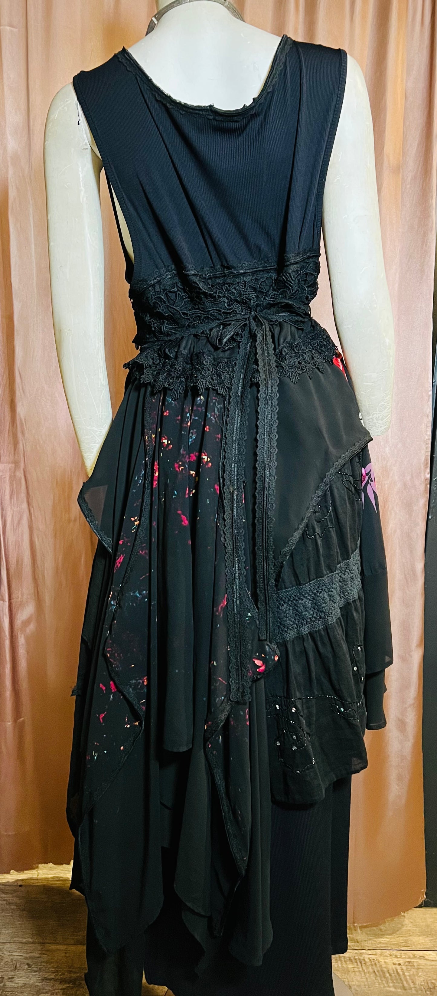 Black and Red Layered Peasant Dress