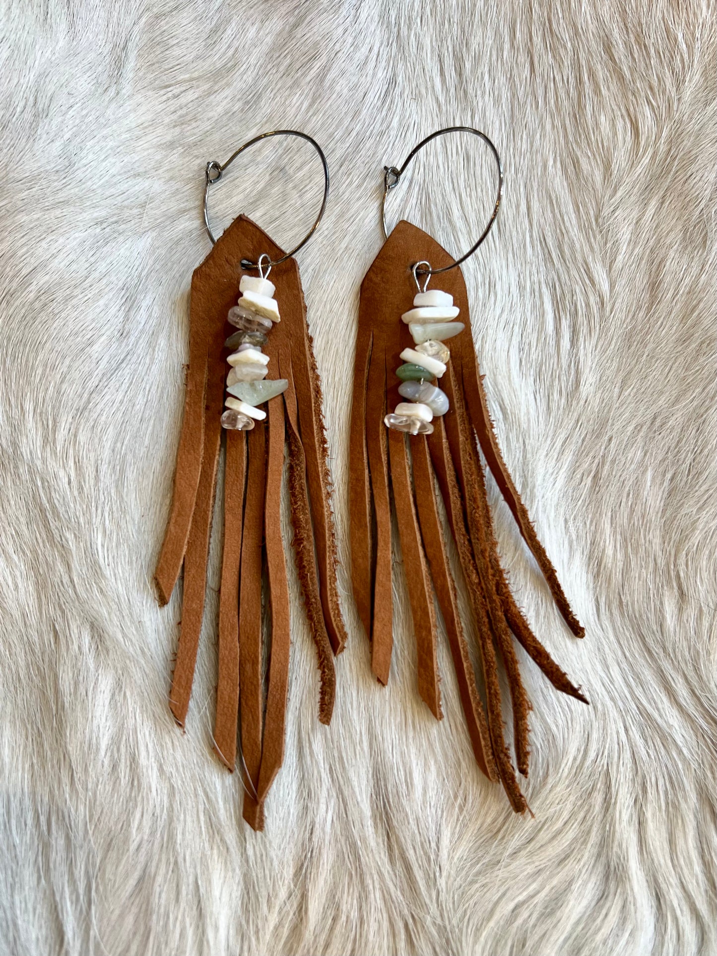 Stone and Shell Fringe Earrings