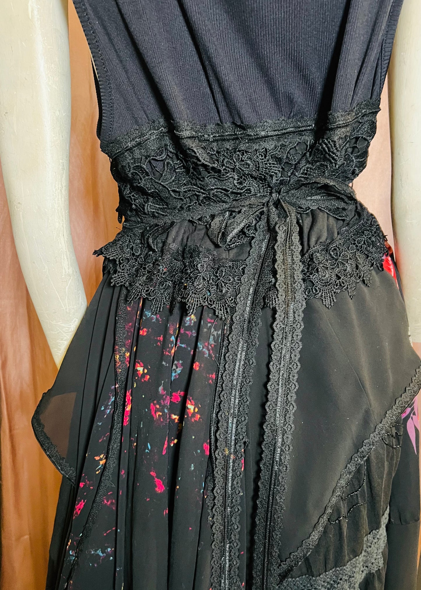 Black and Red Layered Peasant Dress