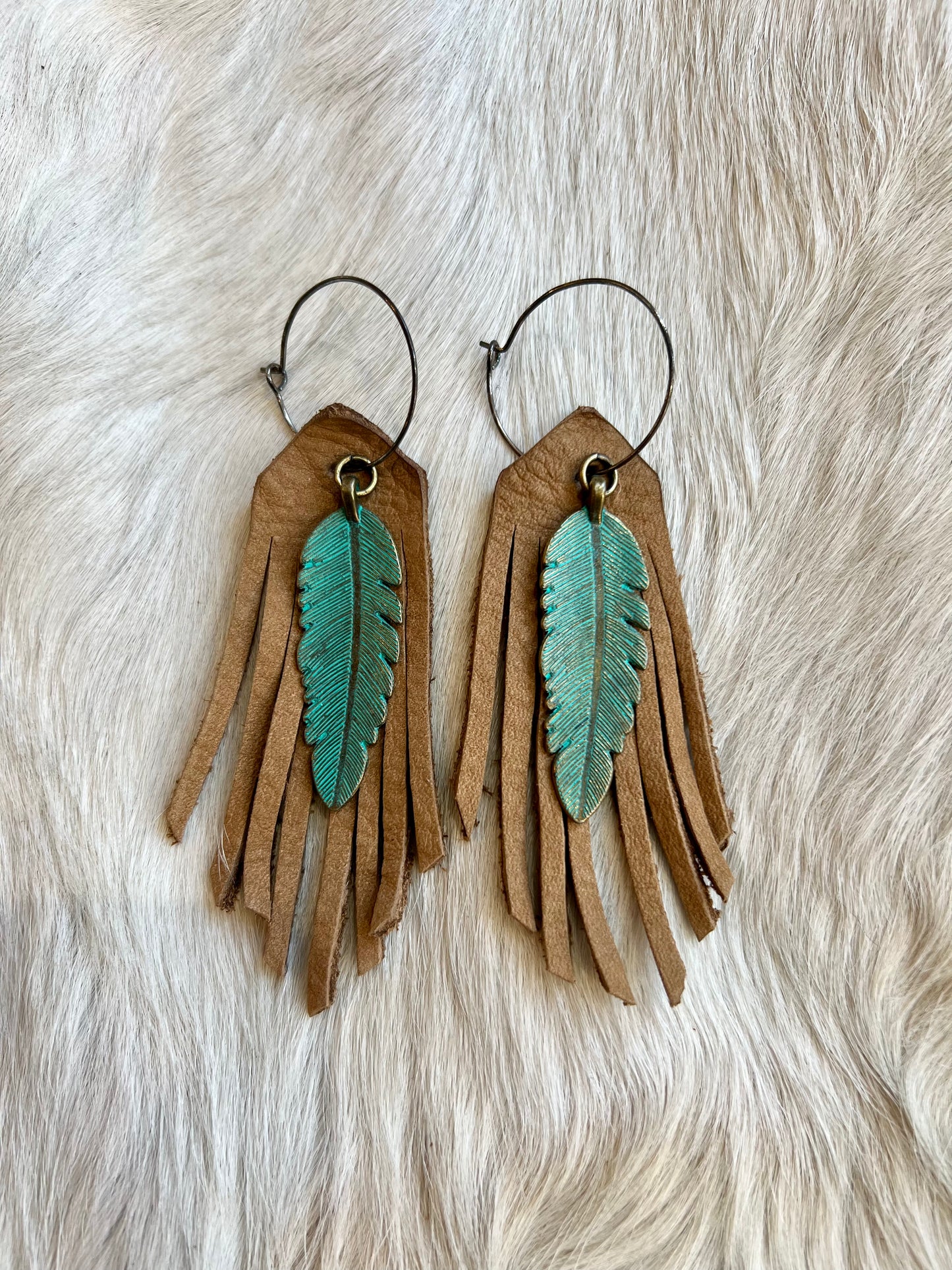 Metal Feather and Fringe Earrings