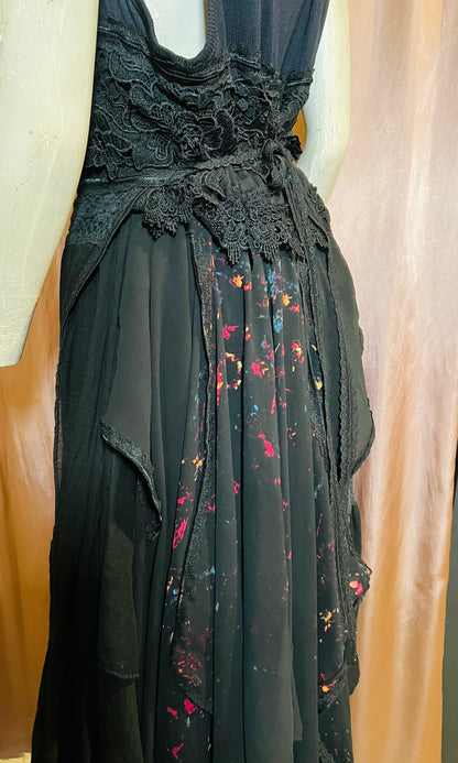 Black and Red Layered Peasant Dress