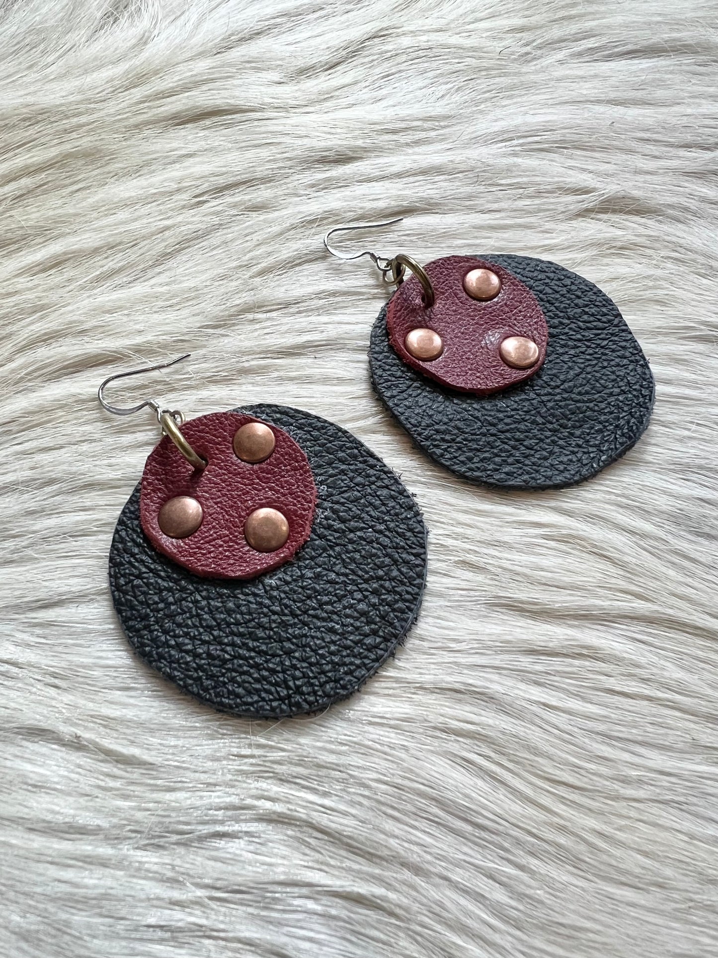 Charcoal and Red Leather Earrings