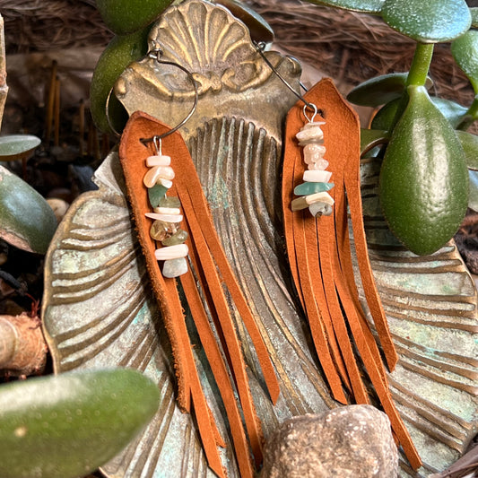 Beaded Leather Fringe Earrings