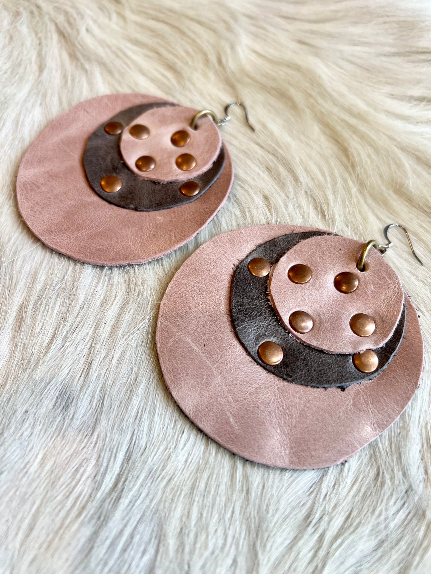 Pink and Grey Leather Earrings