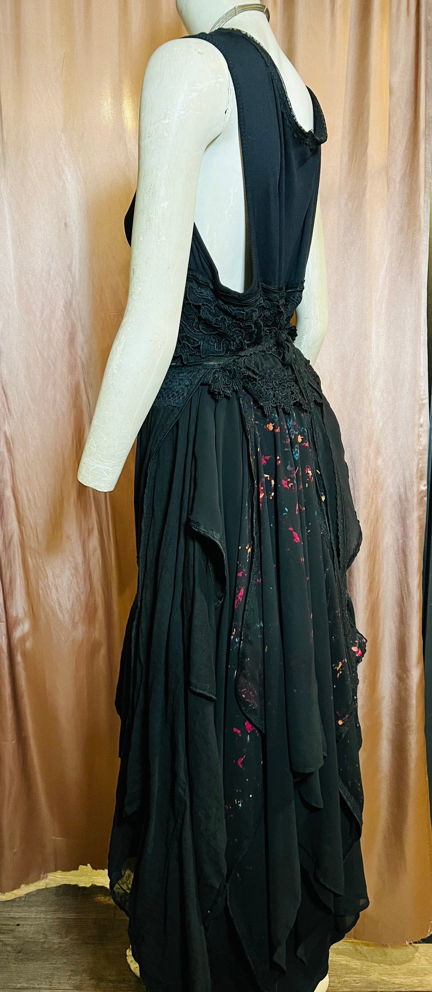 Black and Red Layered Peasant Dress