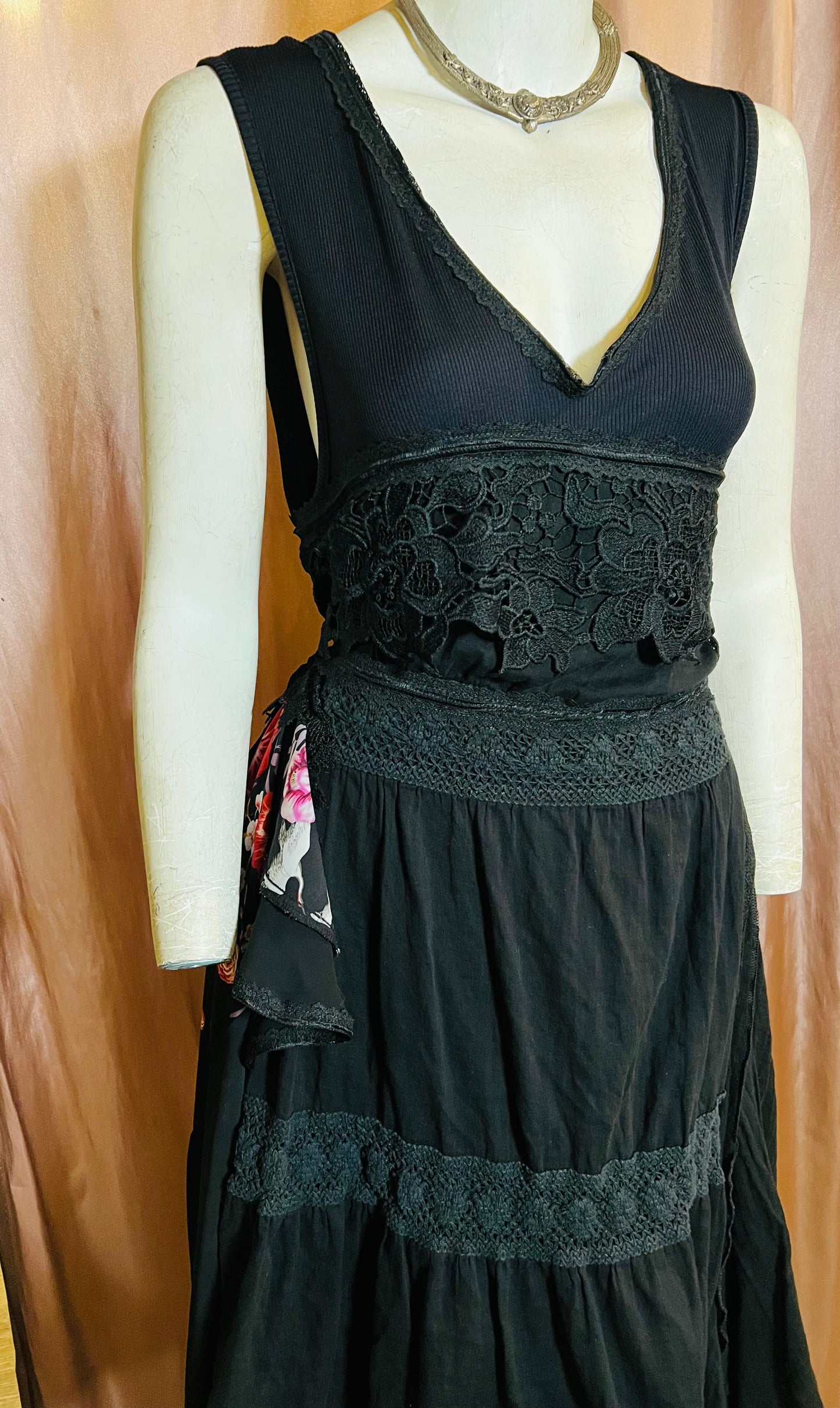 Black and Red Layered Peasant Dress