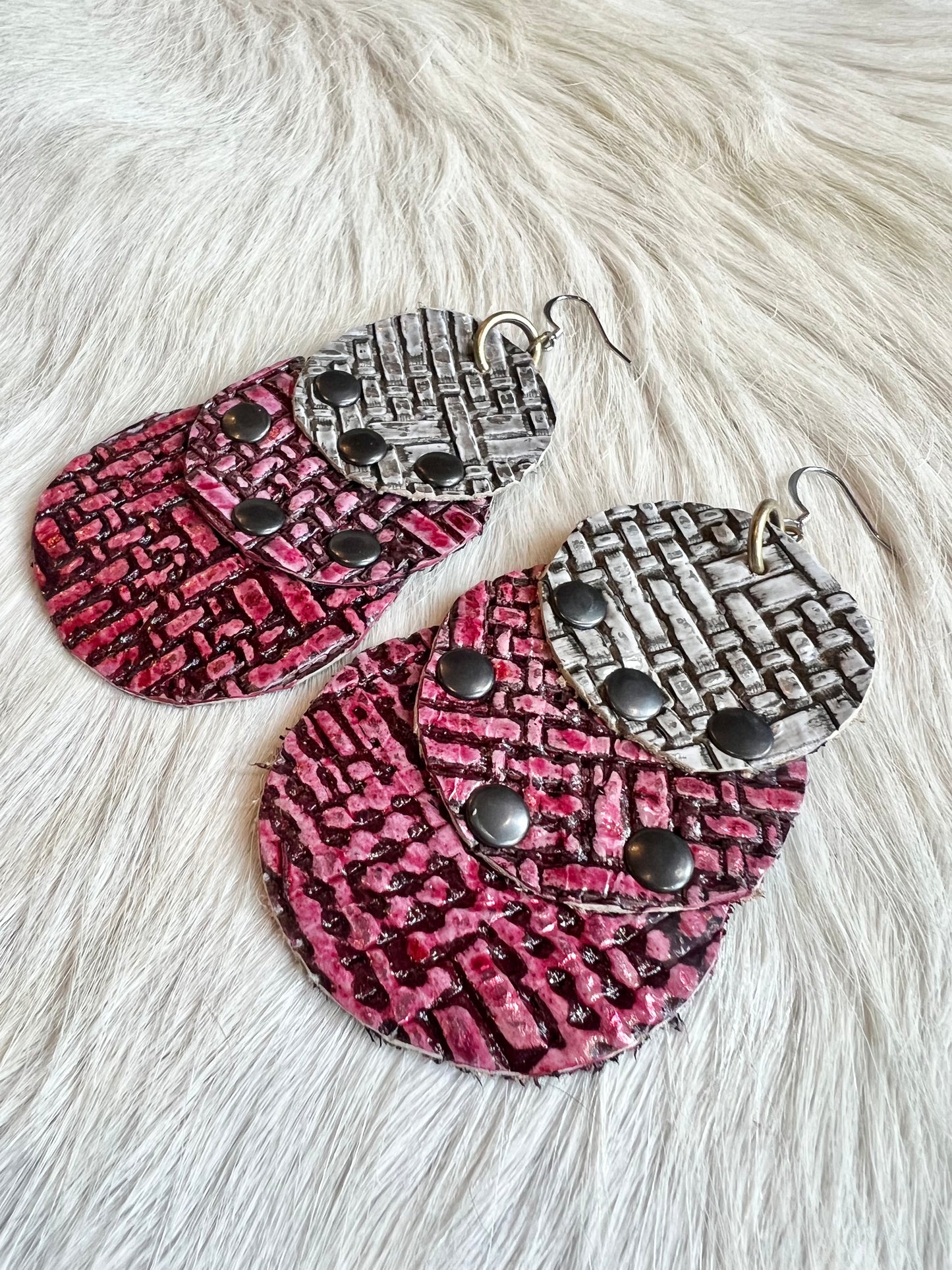 Nickel and Metallic Red Leather Earrings