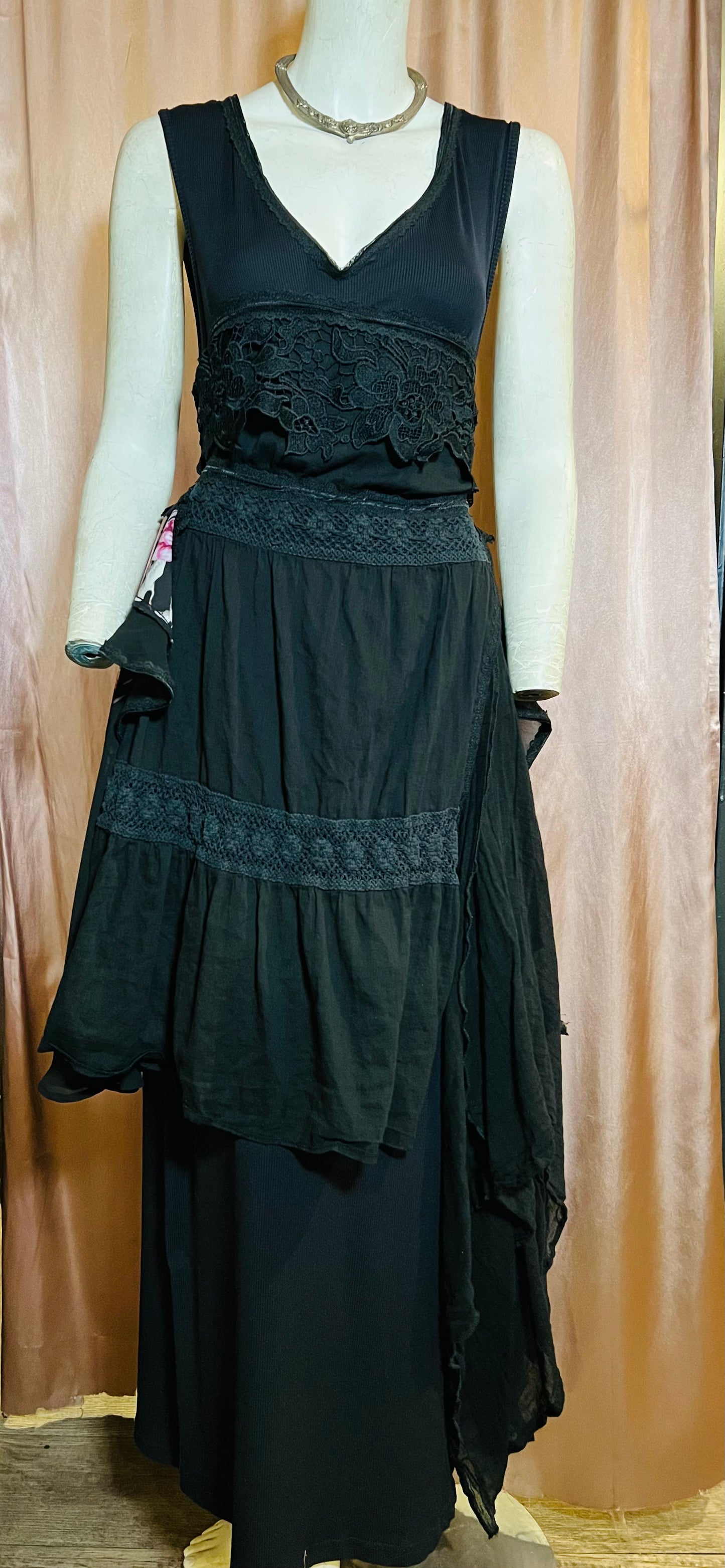 Black and Red Layered Peasant Dress