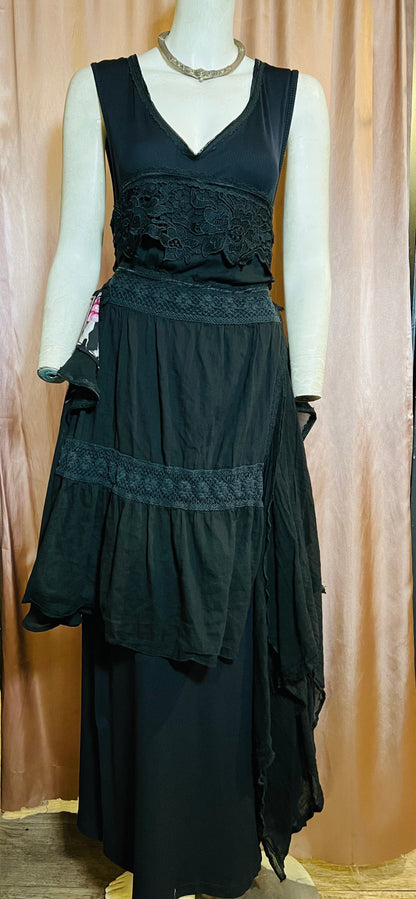 Black and Red Layered Peasant Dress