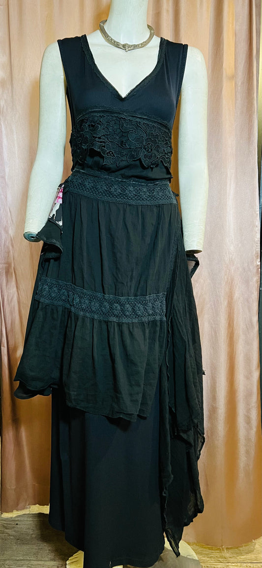 Black and Red Layered Peasant Dress