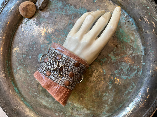 Pink and Silver Leather Wrist Cuff