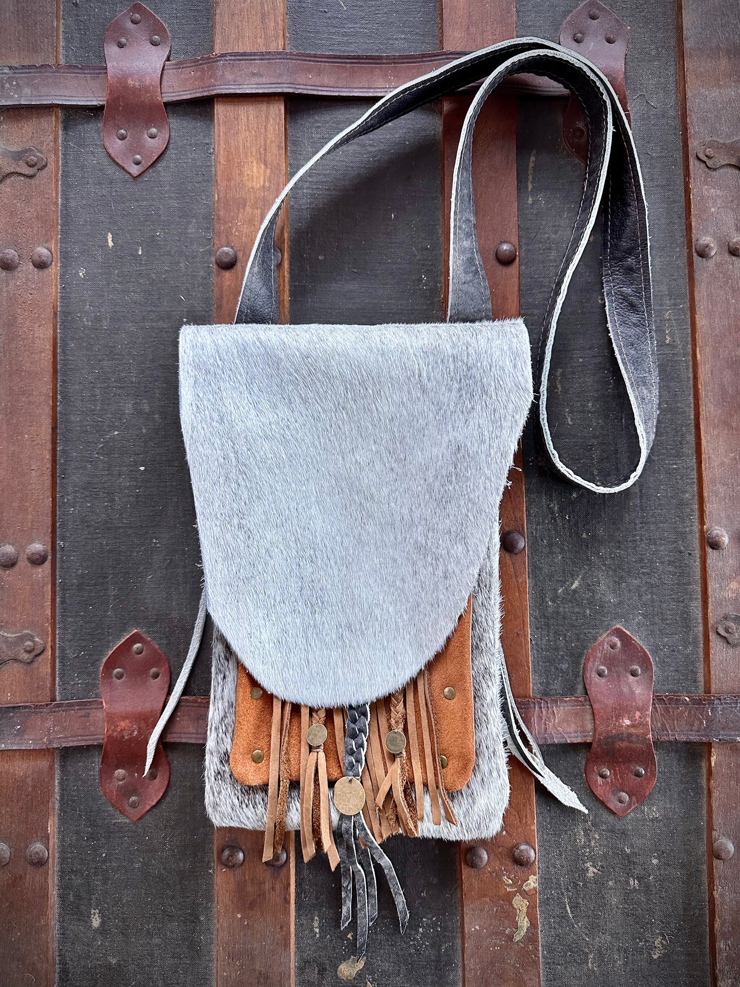 White and Grey Fur Cross-Body Purse (Long Lid)