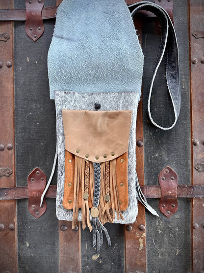 White and Grey Fur Cross-Body Purse (Long Lid)