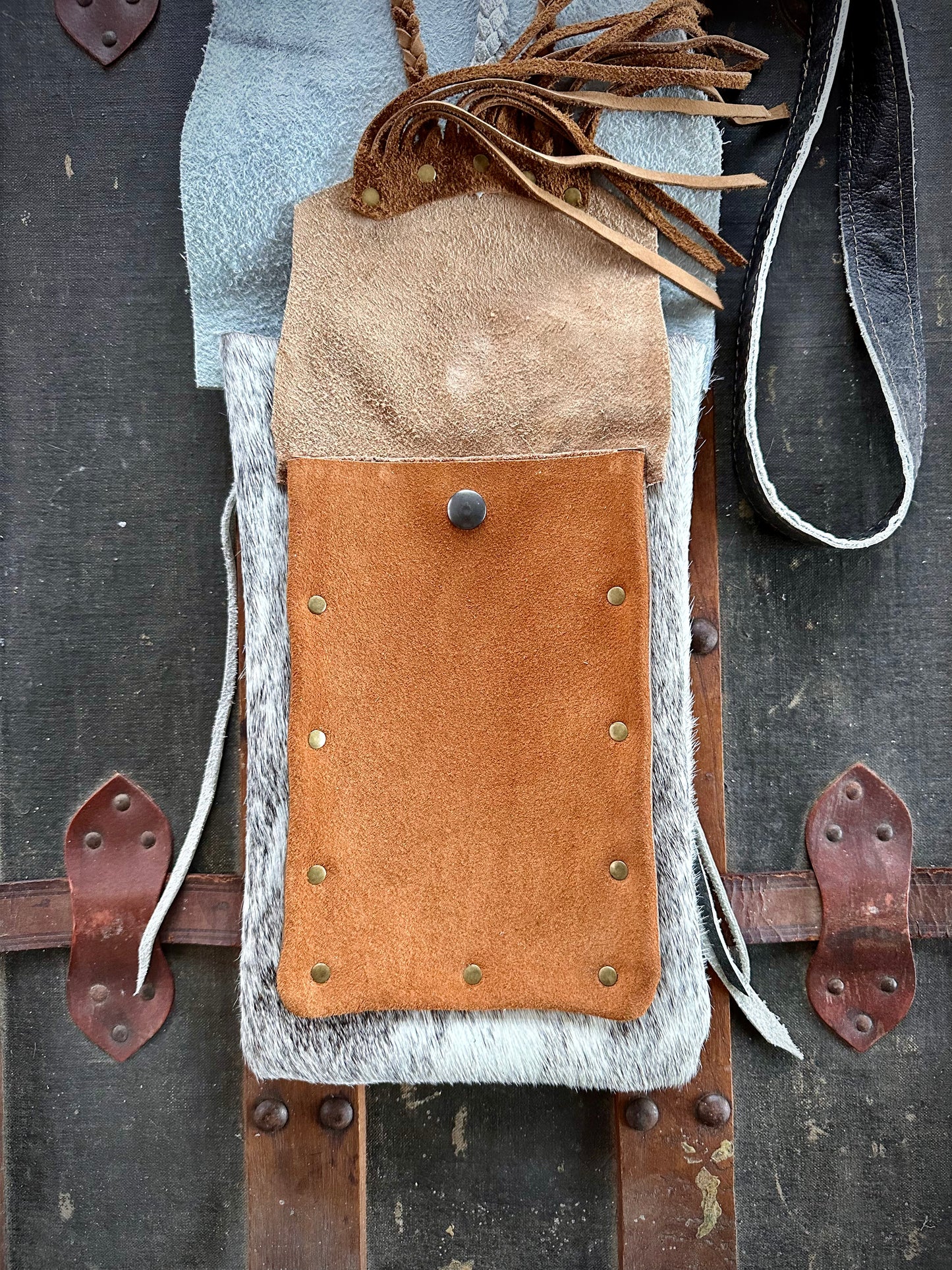 White and Grey Fur Cross-Body Purse (Long Lid)