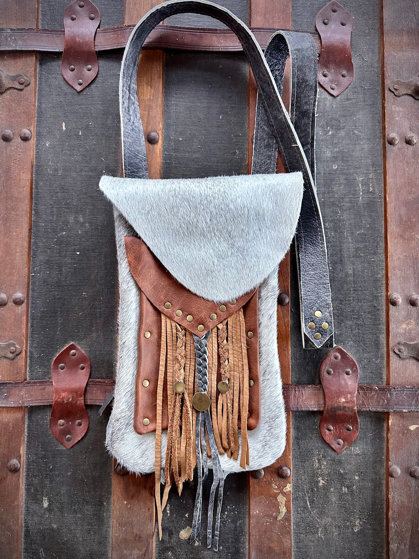 White and Grey Fur Cross-Body Purse (Asymmetrical Lid)