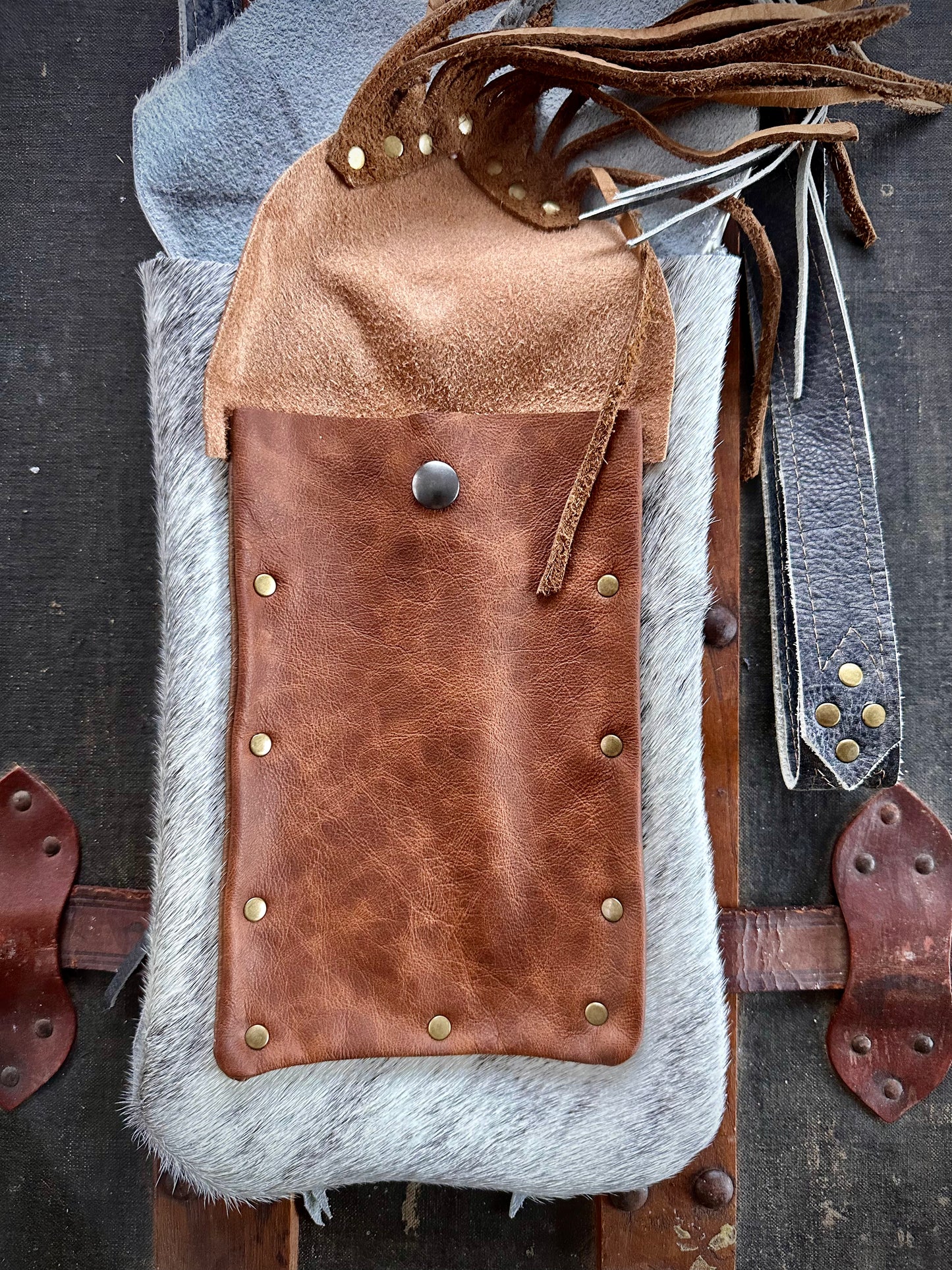 White and Grey Fur Cross-Body Purse (Asymmetrical Lid)