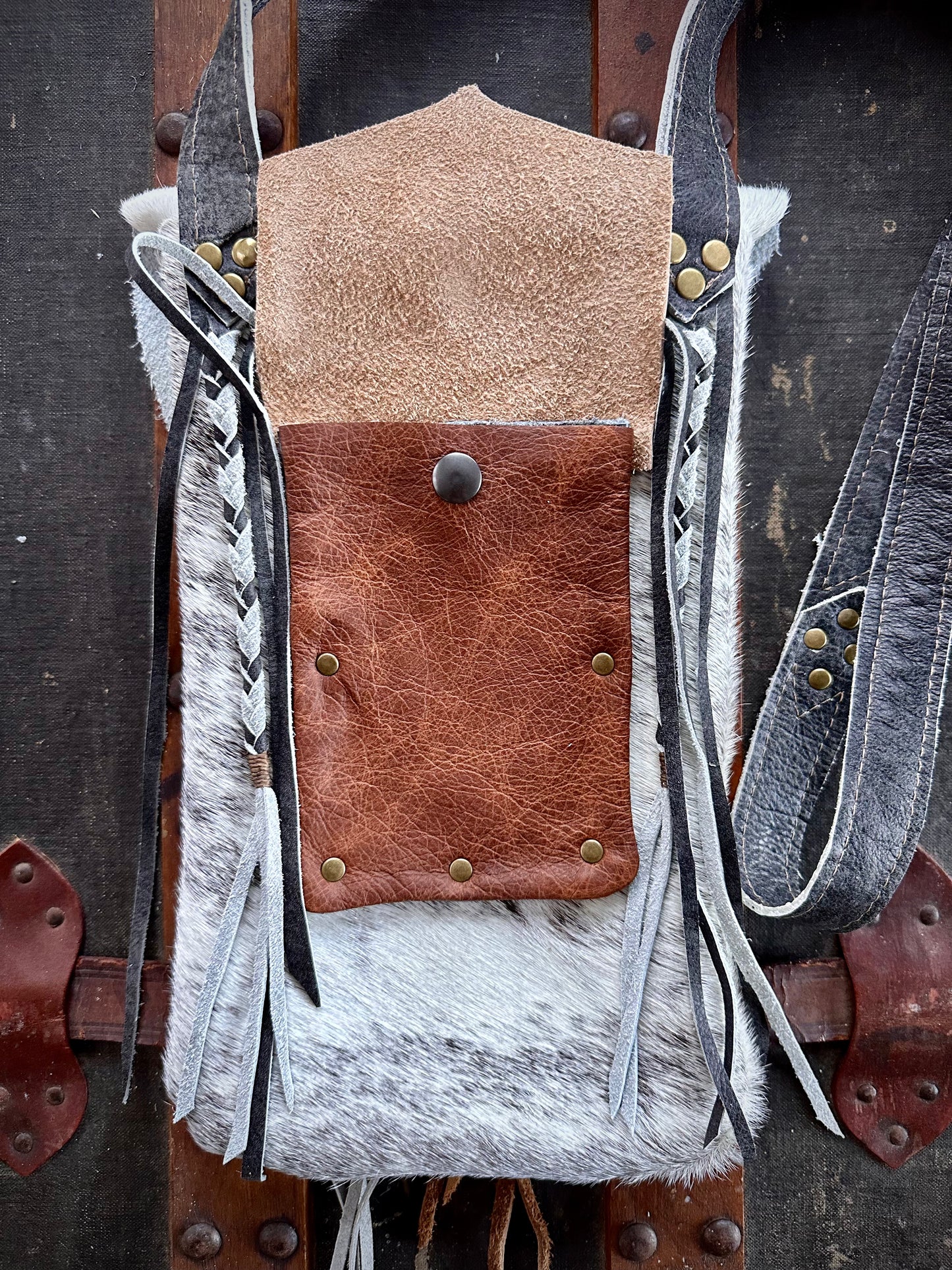 White and Grey Fur Cross-Body Purse (Asymmetrical Lid)