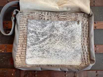 White Fur and Embossed Alligator Leather Messenger Bag (Dovetail Lid)