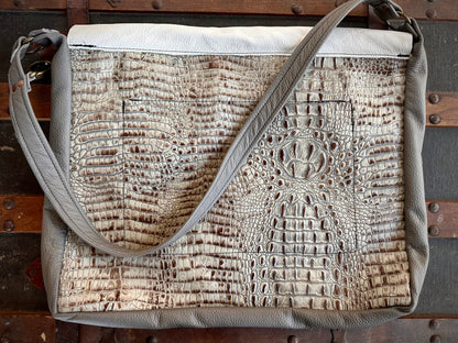 White Fur and Embossed Alligator Leather Messenger Bag (Dovetail Lid)