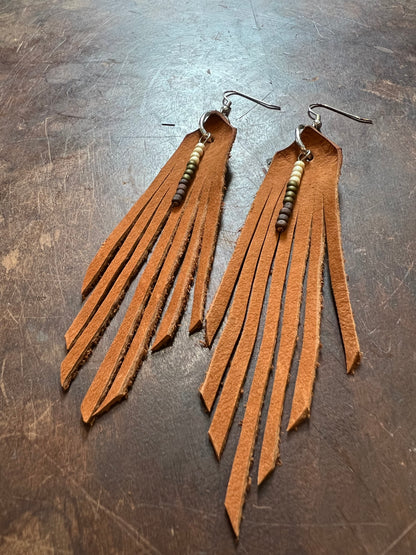 Beaded Leather Fringe Earrings