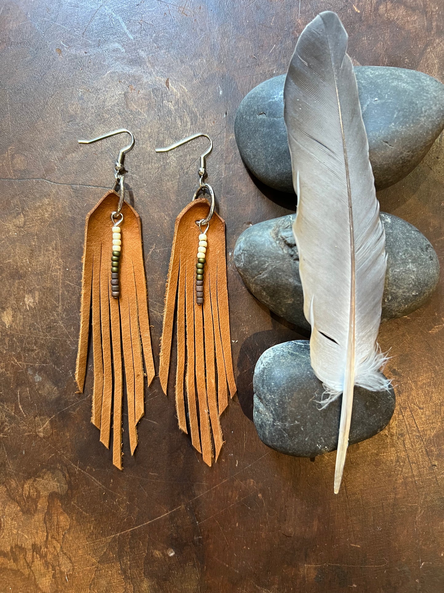 Beaded Leather Fringe Earrings