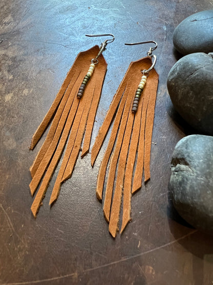 Beaded Leather Fringe Earrings