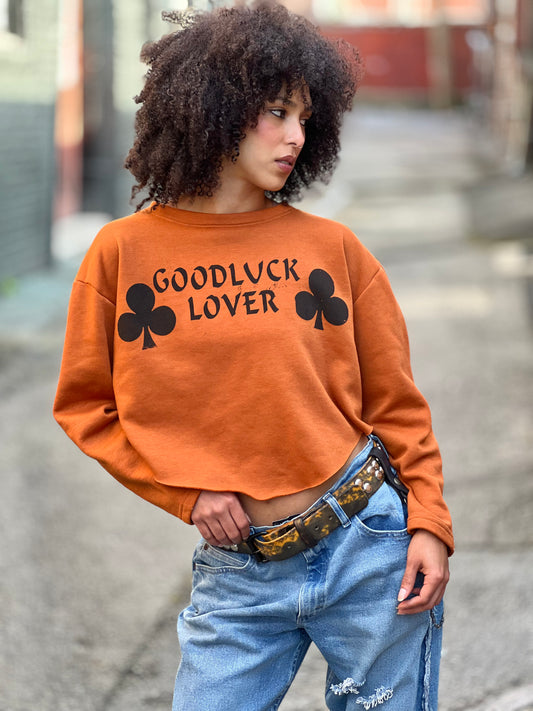 Orange "Good Luck Lover" Cropped Sweatshirt