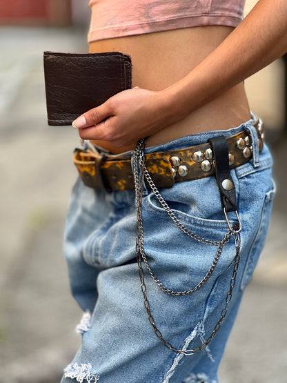 Dark Plum Leather Wallet and Chain