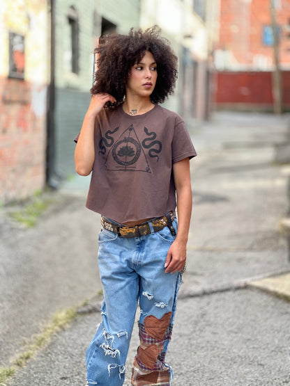 Brown "Protection of the Transforming" Cropped T-Shirt