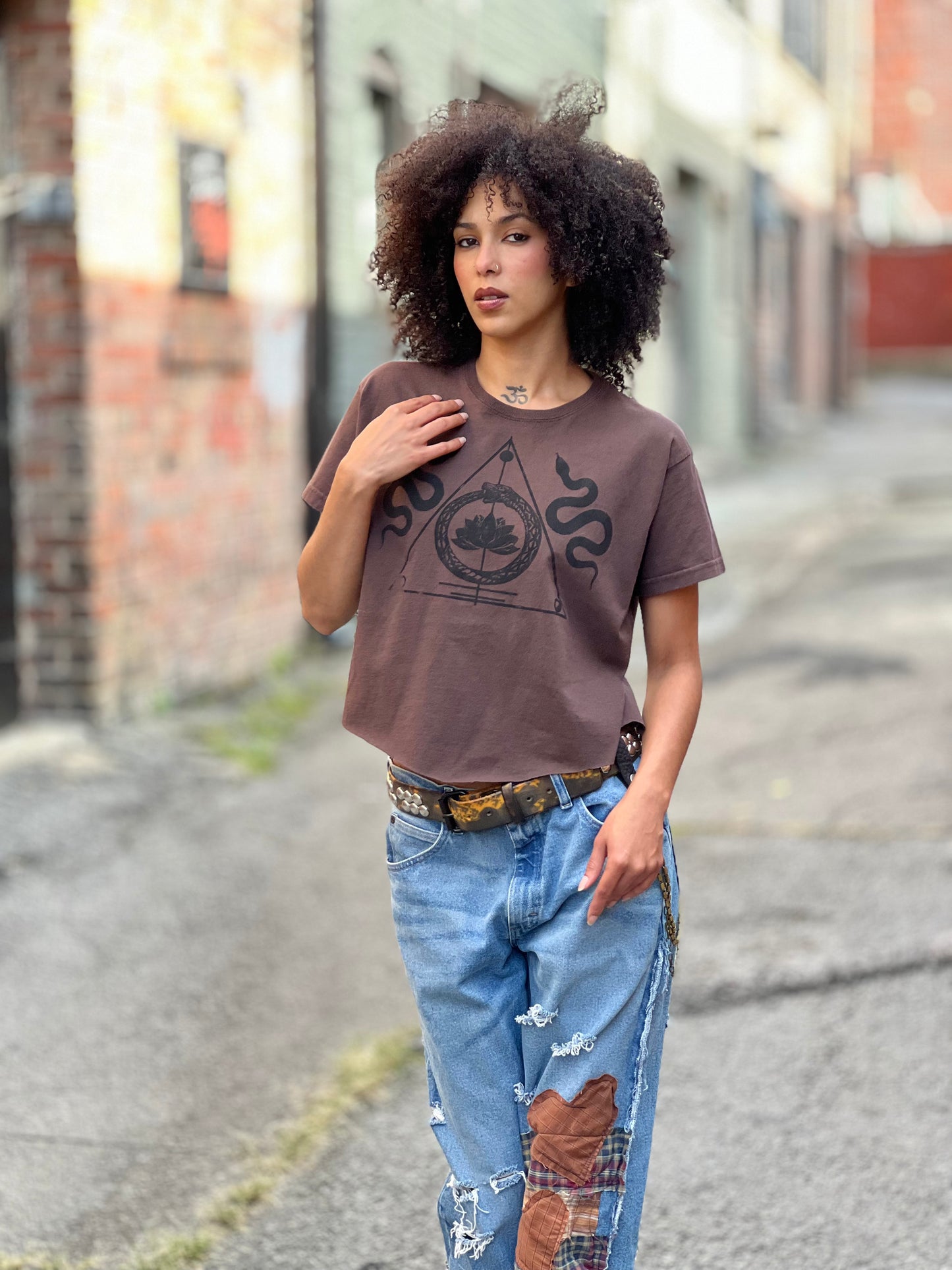 Brown "Protection of the Transforming" Cropped T-Shirt