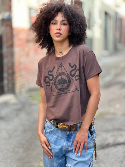 Brown "Protection of the Transforming" Cropped T-Shirt