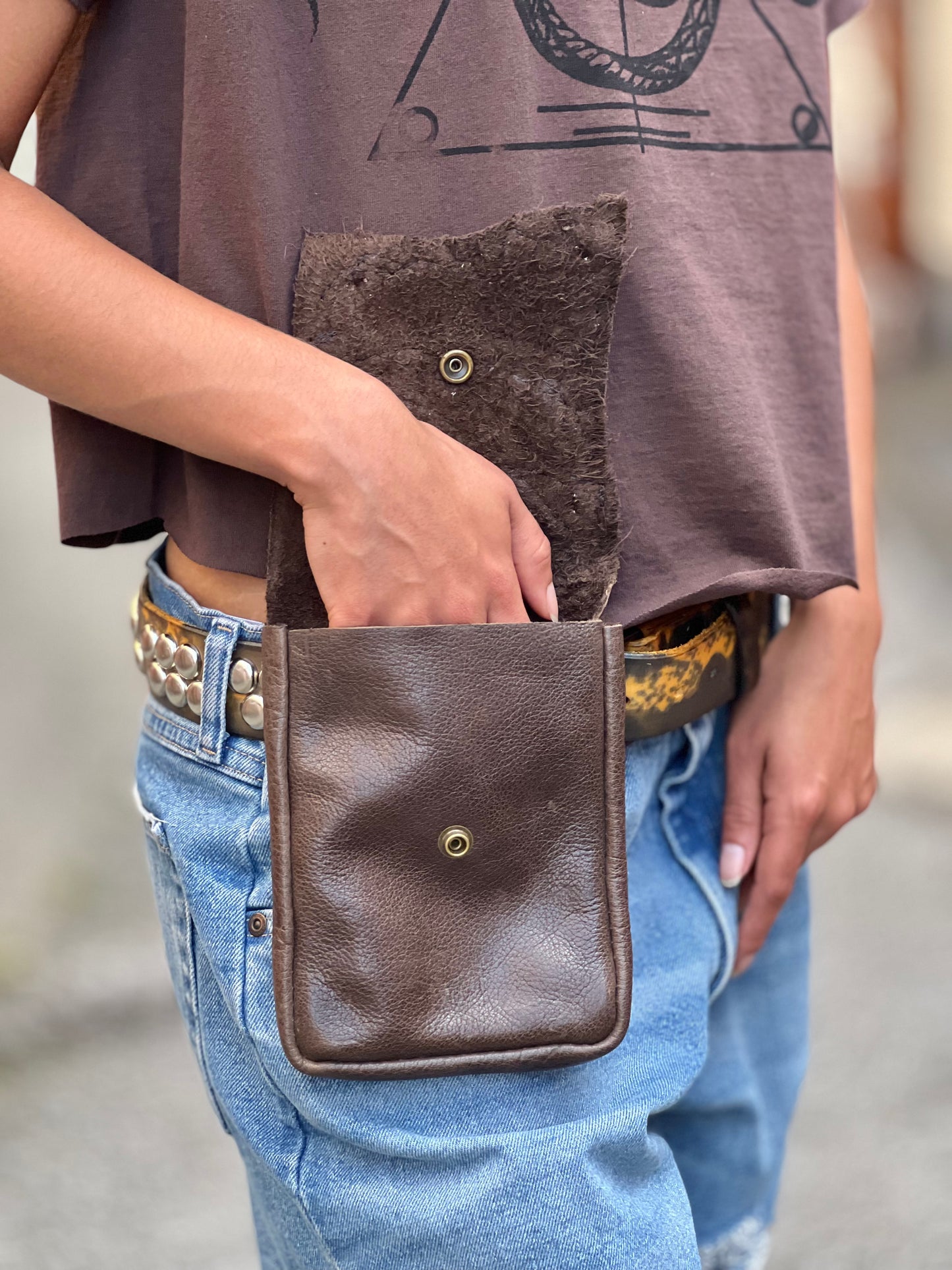 Magenta Laced Leather Belt Pouch