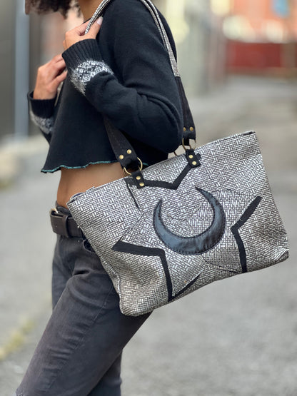 Crecent Moon Silver Leather Bag