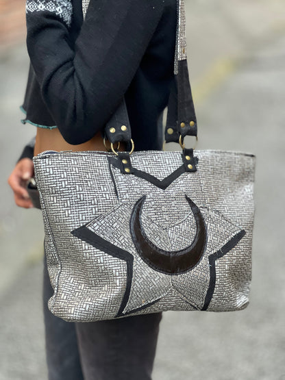 Crecent Moon Silver Leather Bag