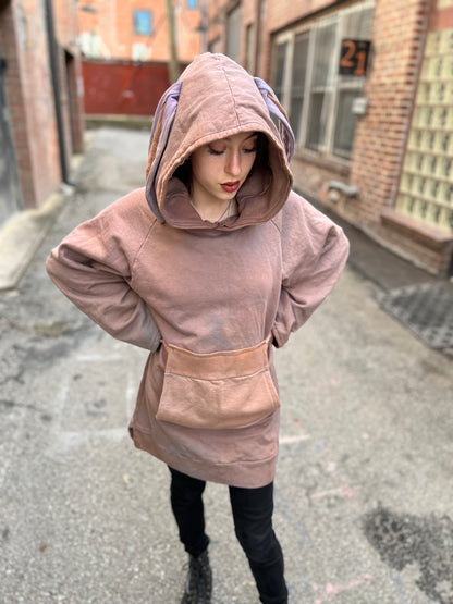 Mauve Bunny Ear Hooded Tunic Dress