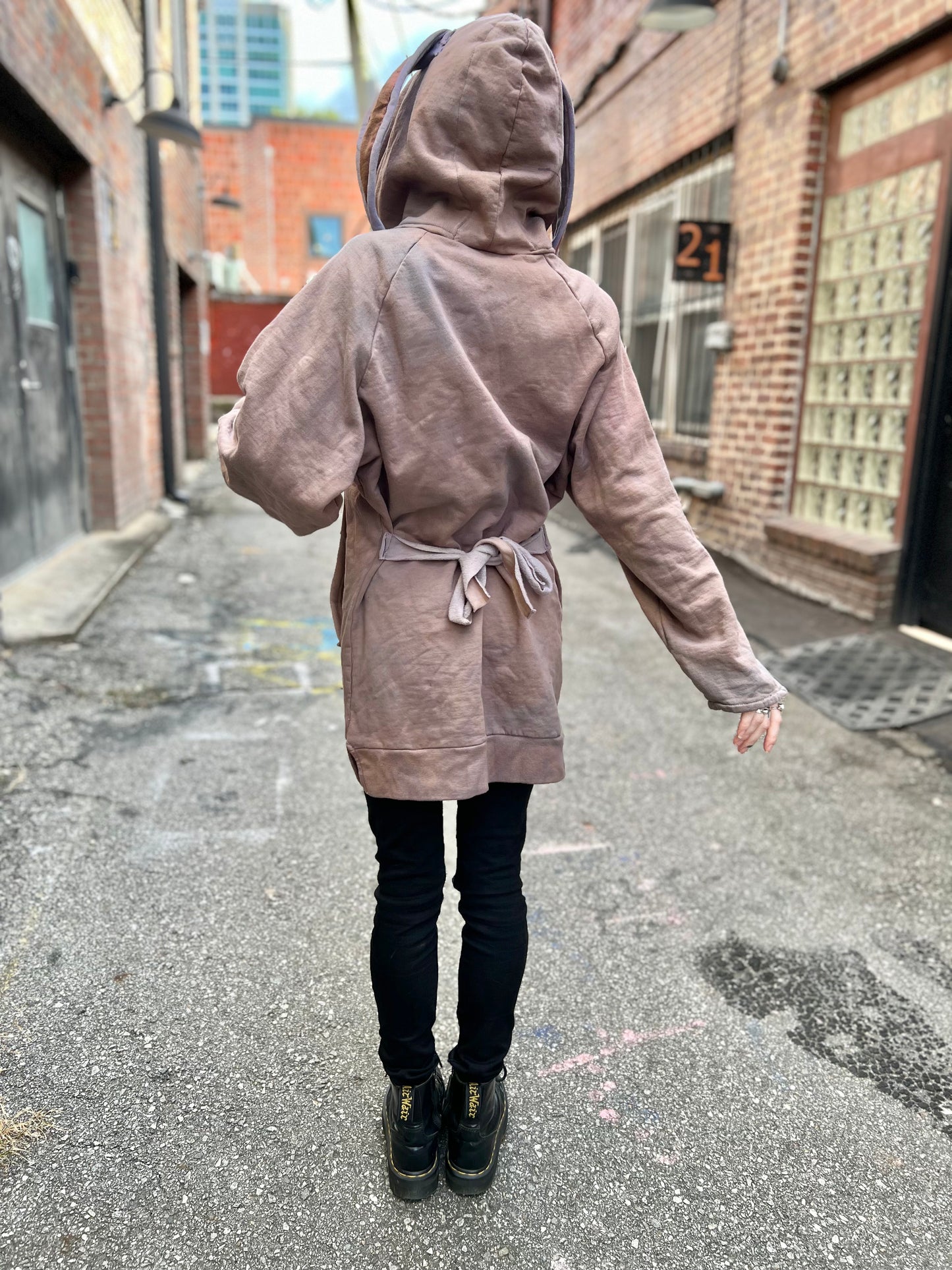 Mauve Bunny Ear Hooded Tunic Dress