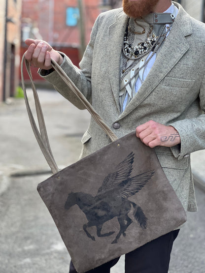 Pegasus Leather Suede Tote Bag