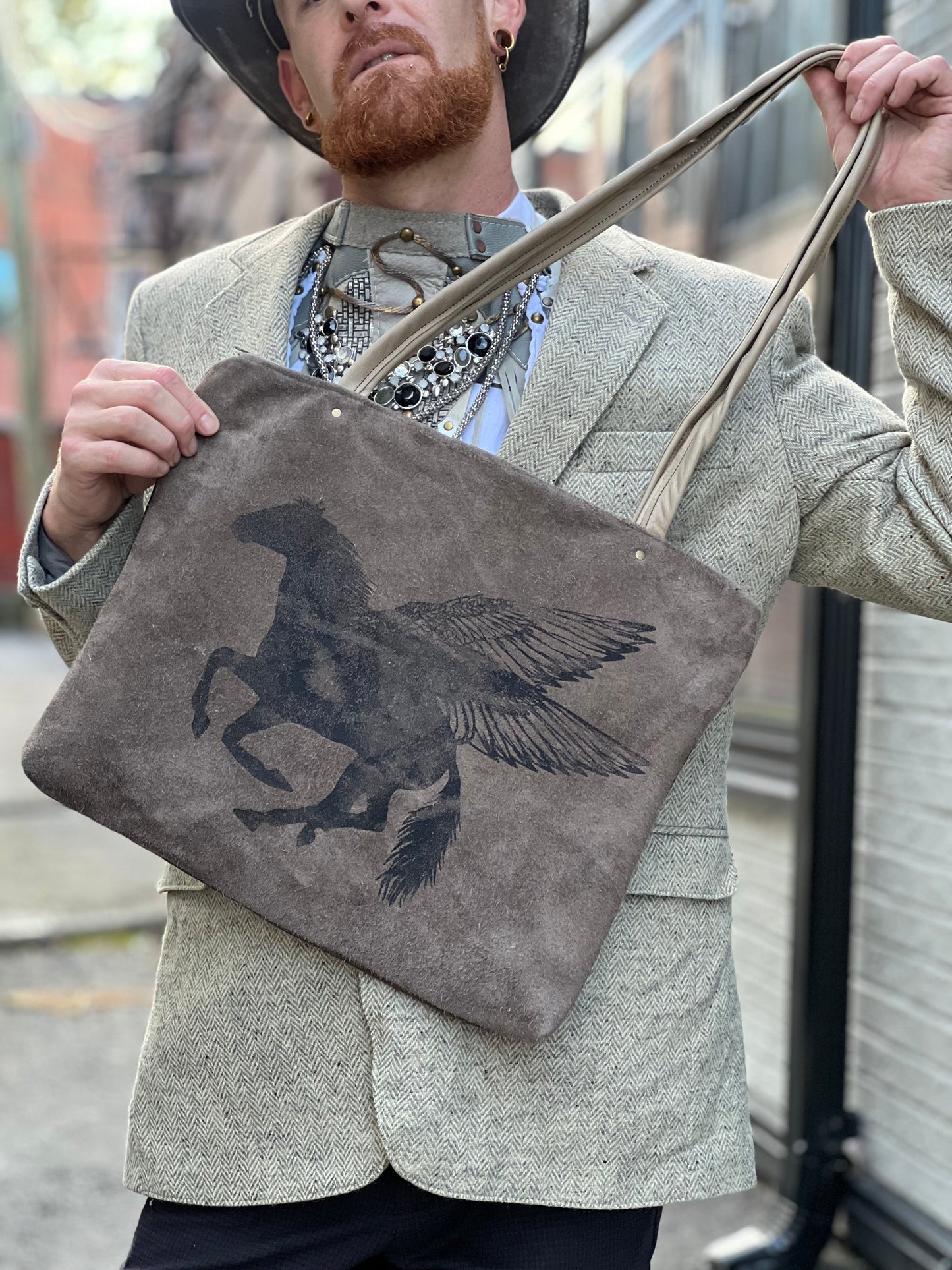 Pegasus Leather Suede Tote Bag