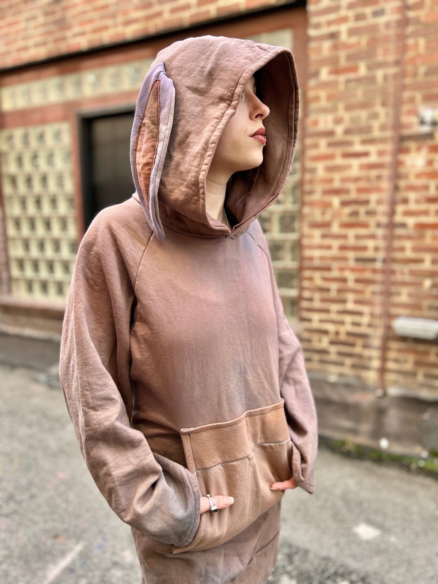 Mauve Bunny Ear Hooded Tunic Dress