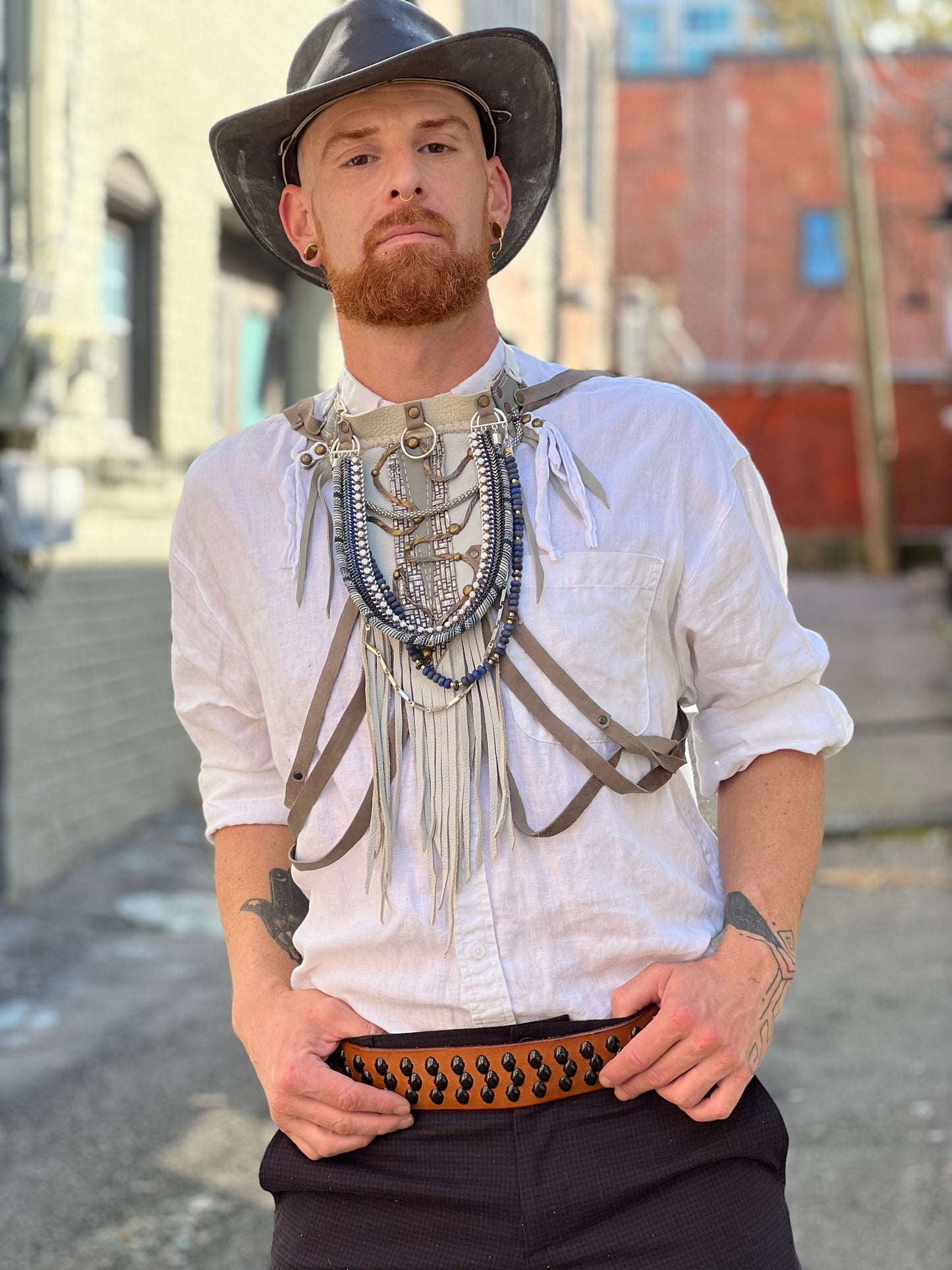 Ivory and Grey Fringe Neck Harness